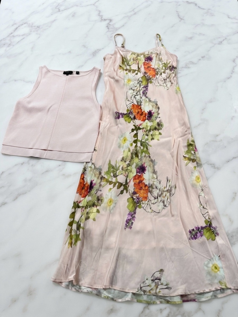 TED BAKER Midori Sleeveless Boat Neck Printed Twofer Dress & Sweater